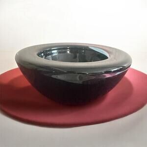 Vintage Kosta Boda Atoll Black Clear Swirl Art Glass Bowl Anna Ehrner 7" Sweden